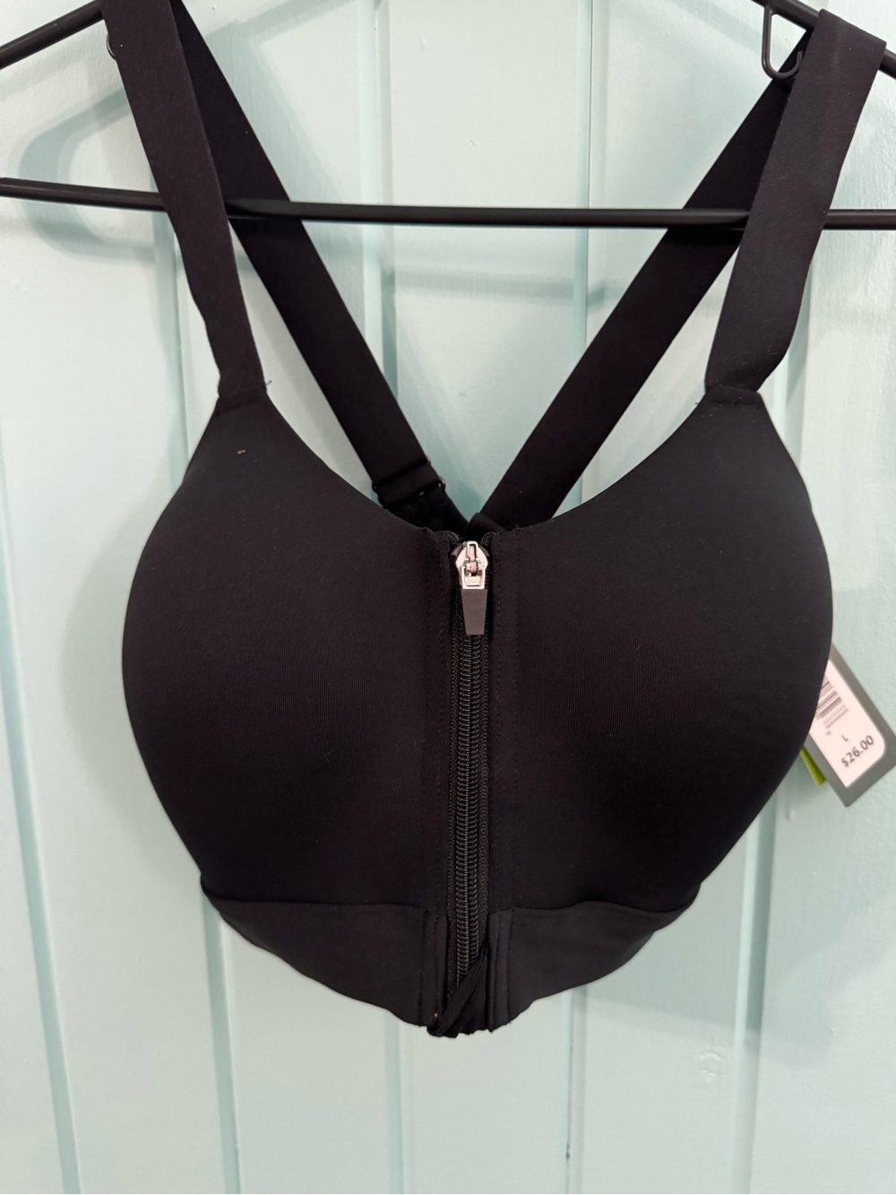 MTA Sport Black Front-Zip Padded Sports Bra